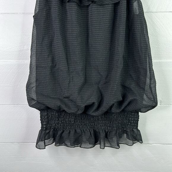 HYPNOTIZED Black Polyester Semi Sheer Sleeves Empire Waist Blouse Top Size Small - Picture 4 of 7